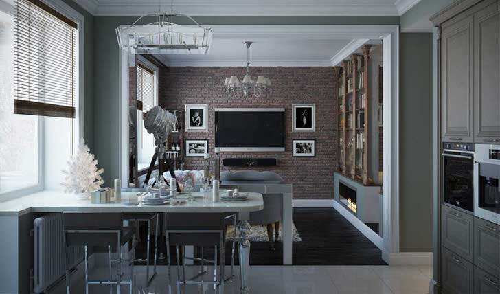 Квартира-студия оформлена в стиле лофт