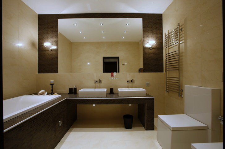 Оригинальный интерьер ванной комнаты в стиле минимализм с использованием натурального камня.