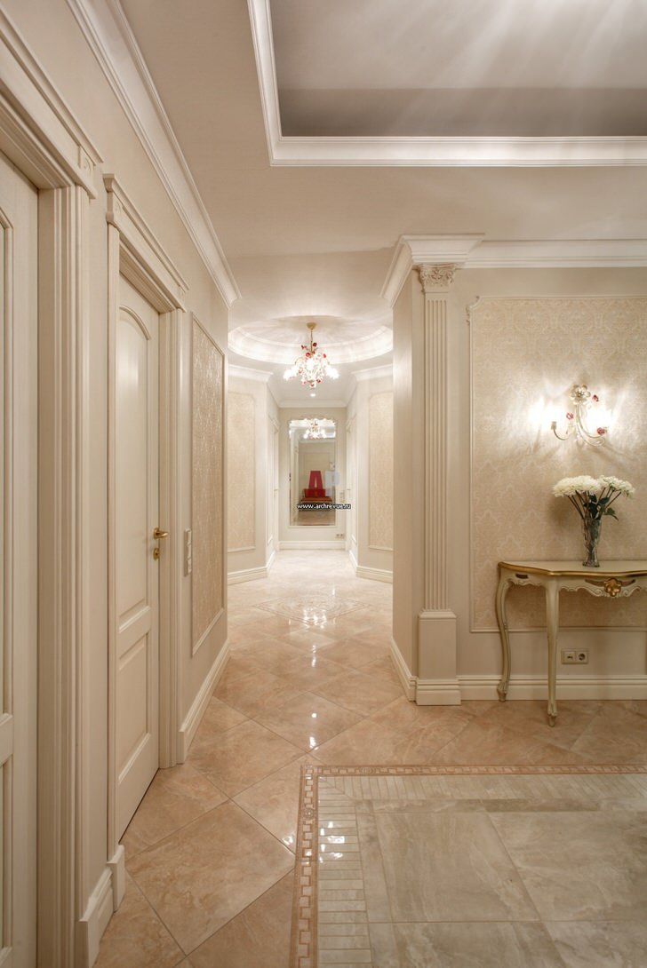 Как оформляются интерьер квартиры и ванная в стиле неоклассика? (65 идей дизайна) 6 Коридор в стиле неоклассицизм