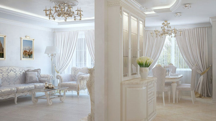 Как оформляются интерьер квартиры и ванная в стиле неоклассика? (65 идей дизайна) 7 Роскошный интерьер гостиной