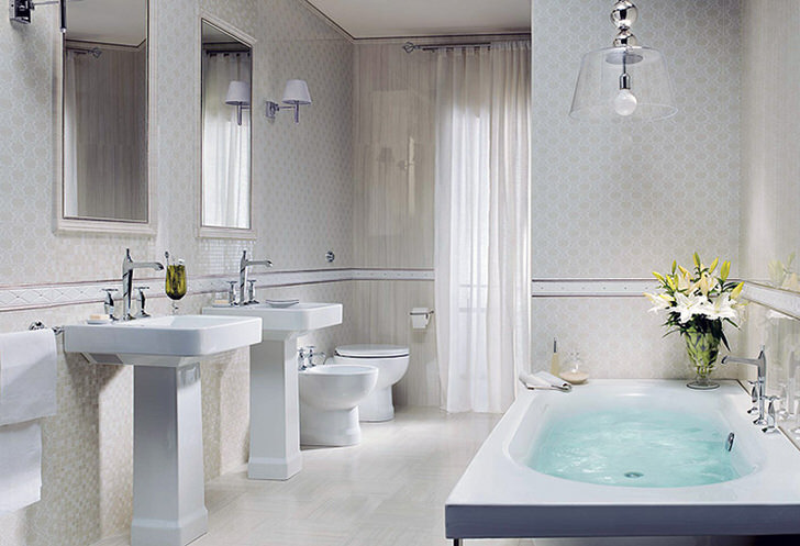 Как оформляются интерьер квартиры и ванная в стиле неоклассика? (65 идей дизайна) 13 Светлая ванная комната