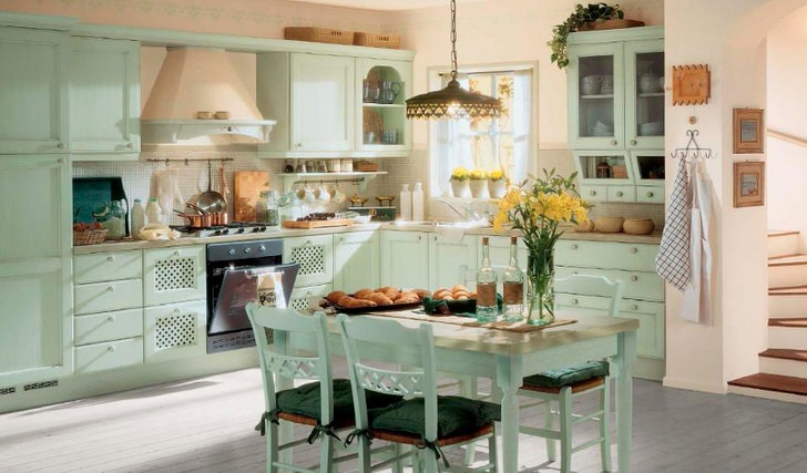 Оливковый цвет - отличное решение для дизайна кухни . Дизайн кухни в стиле романтизм.