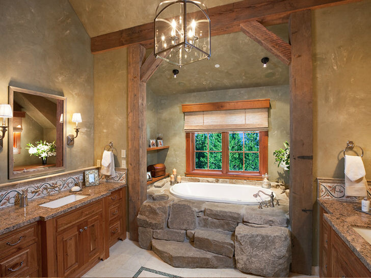 Простота деревенского шарма ванной комнаты в стиле кантри (60 идей интерьер) 2 Ванная из натурального камня