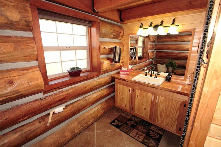 Простота деревенского шарма ванной комнаты в стиле кантри (60 идей интерьер) 11 Ванная в бревенчатом доме