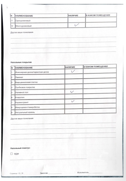 Фрагмент бланка технического задания для дизайн-проекта