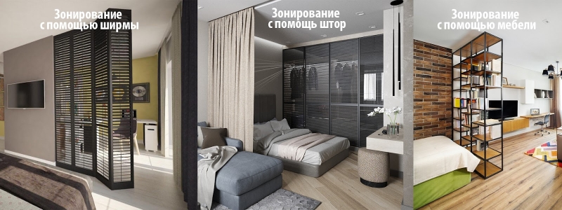 Зонирование однокомнатной квартиры на спальню и гостиную Зонирование однокомнатной квартиры на спальню и гостиную