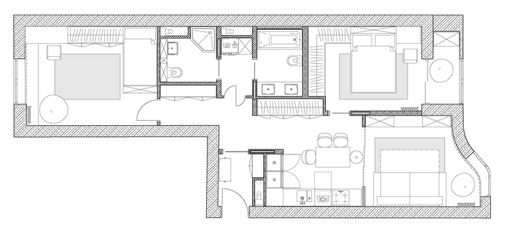 План квартиры 76 м², архитектор Татьяна Казанцева.